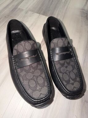 COACH Men's Black & Gray Signature Canvas Penny Loafers
